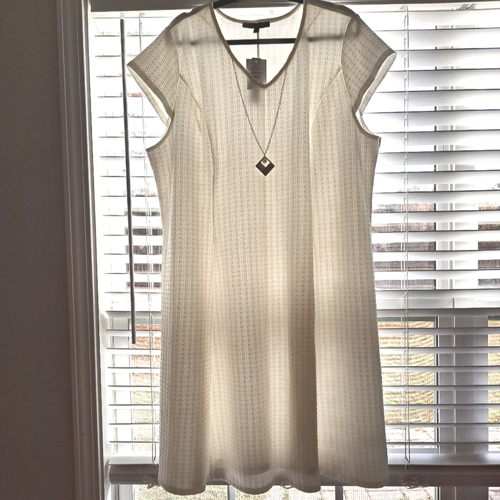 Beautiful New Light Cream Fit And Flare Dress With Cap Sleeves - Picture 2 of 7